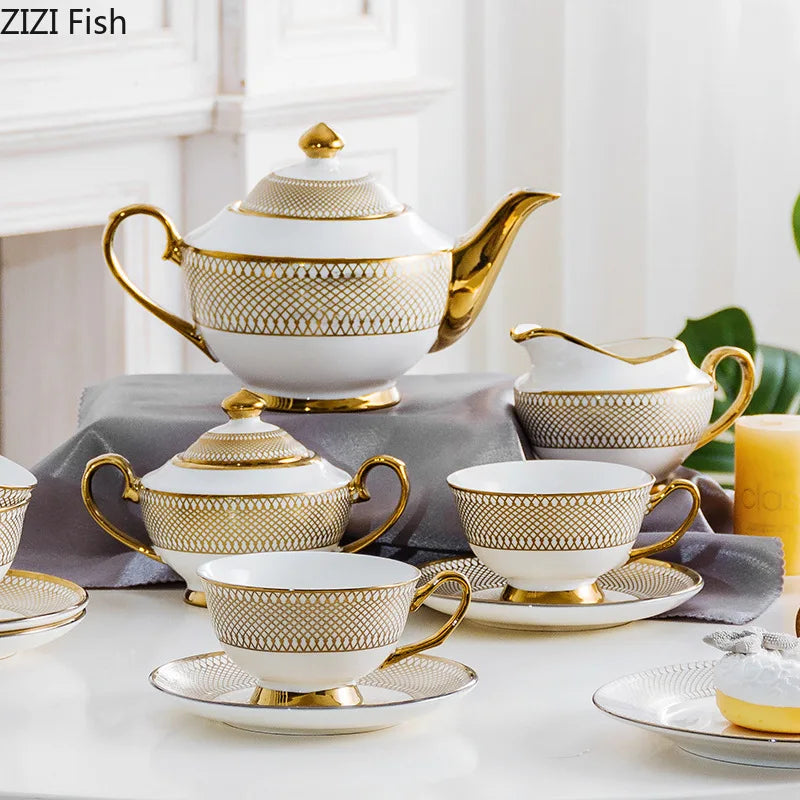 Gold Ceramic Tea Set With Milk Jug 1000ml