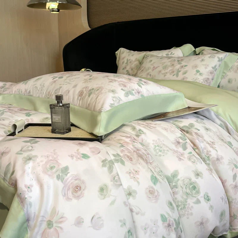 DecorBites™ Eucalyptus Fiber Flowers Bedding Set: Duvet Cover, Bed Sheet, Pillowcase - 4Pcs