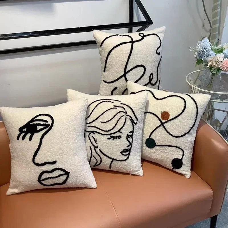 Beige Abstract Wool Pillow