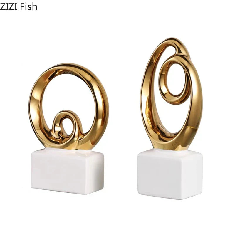 DecorBites™ Gold Chain Abstract Ceramic Statue Desk Decoration Ornaments Sculpture Aesthetics