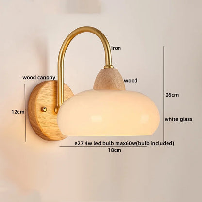 DecorBites™ Glass Wood LED Wall Lights Decor for Bedroom Living Room Coffee Mirror Bedside Lamp