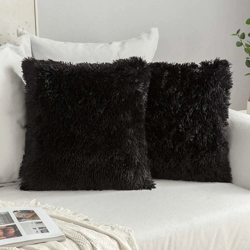 DecorBites™ Cozy Plush Fur Cushion Cover 43x43cm White Grey Sofa Decor Pillowcase