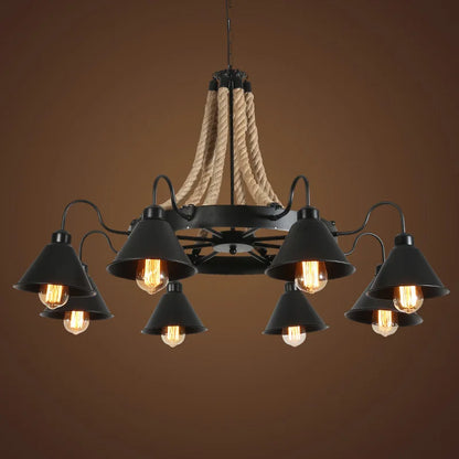 DecorBites™ Industrial Hemp Rope Pendant Light with Iron Lampshade