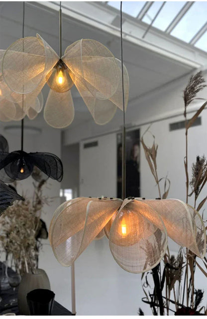 DecorBites™ Cream Fabric Flower Chandelier LED Dining Table Hanging Lamp