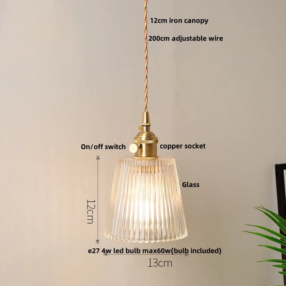 DecorBites™ Clear Leaf Glass LED Pendant Copper Switch Kitchen Dining Room Light