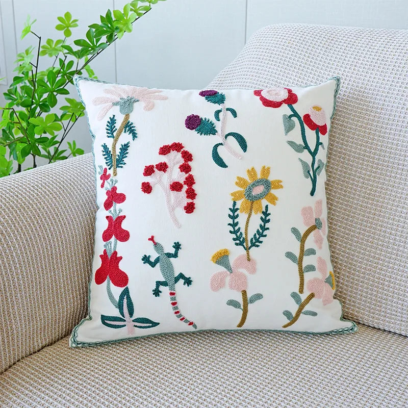 DecorBites™ Green Tulip Embroidery Pillowcase 45X45CM - Sofa Bed Office Car Chair Cover