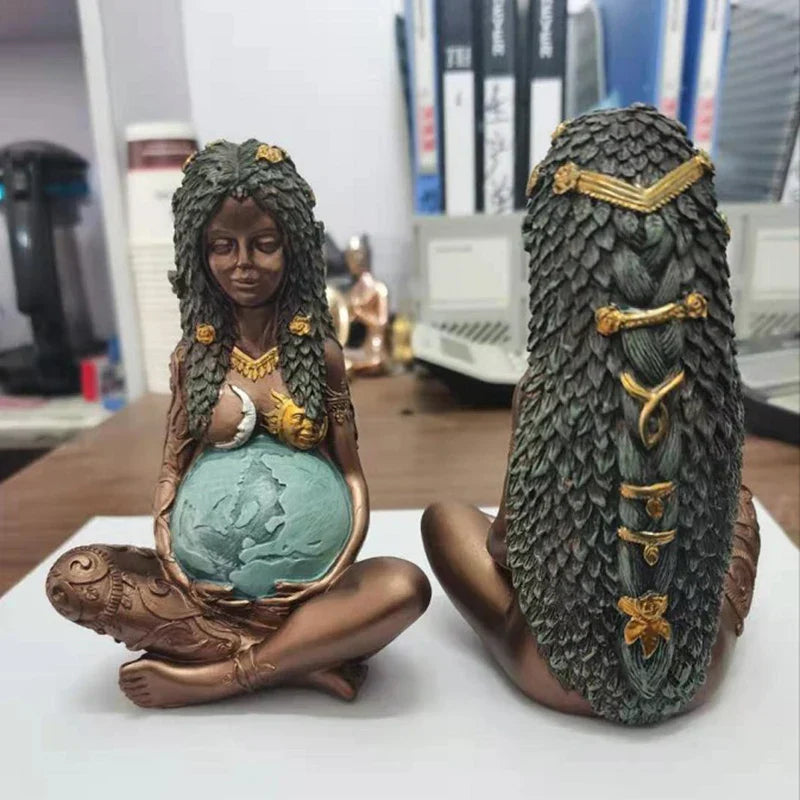 DecorBites™ Gaia Mother Earth Lotus Yoga Pose Resin Figurine Decor for Home Nature Sculpture