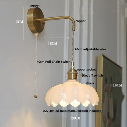 DecorBites™ Green Glass LED Wall Lights Fixture with Pull Chain Switch