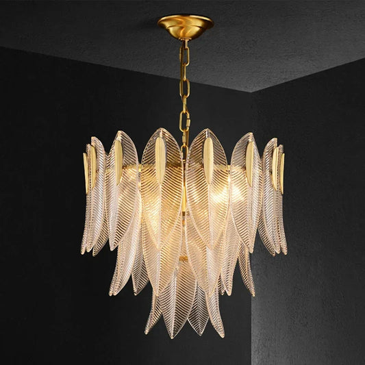 DecorBites™ Glass Leaf Luxury Chandelier LED Pendant Lights for Modern Living Room