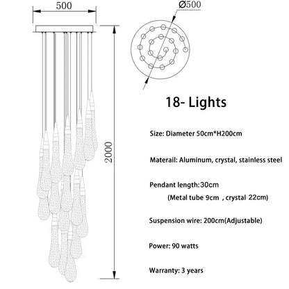 DecorBites™ Gold Drop Design LED Crystal Chandelier for Staircase & Lobby