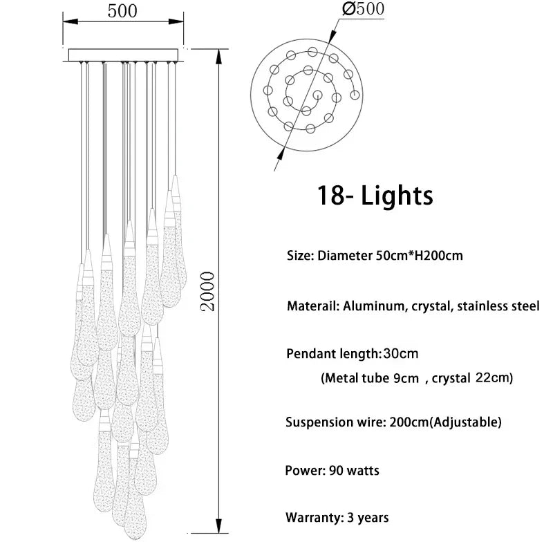 Gold Crystal Staircase Fixture