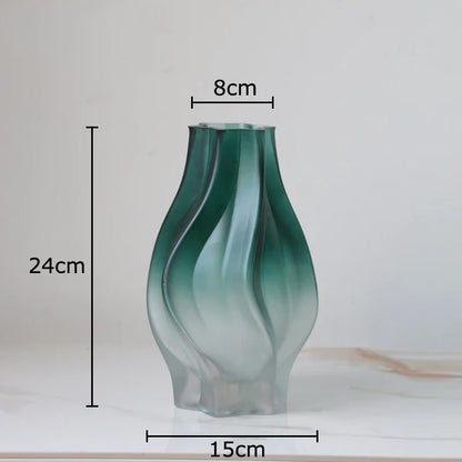 DecorBites™ Green Ripple Glass Vase with Artificial Flowers for Home Decor