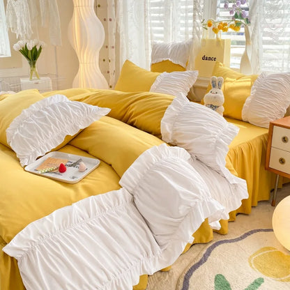 DecorBites™ Lace Trim Solid Cotton Bedding Set - Queen/King/Double/Single Sizes