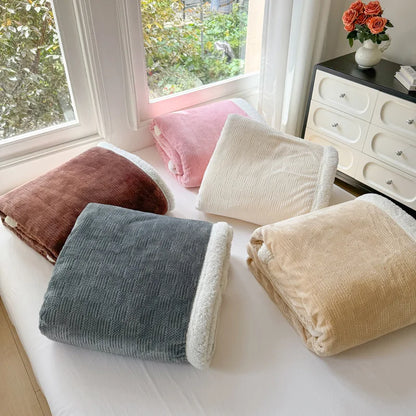 DecorBites™ Cozy Lamb Wool Blanket: Soft Warm Shawl for Office & Sofa, Striped & Solid Colors