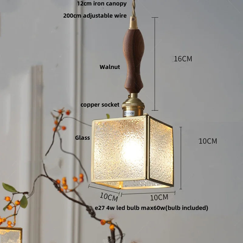 DecorBites™ LED Wood Walnut & Green Glass Pendant Light - Nordic Modern Style