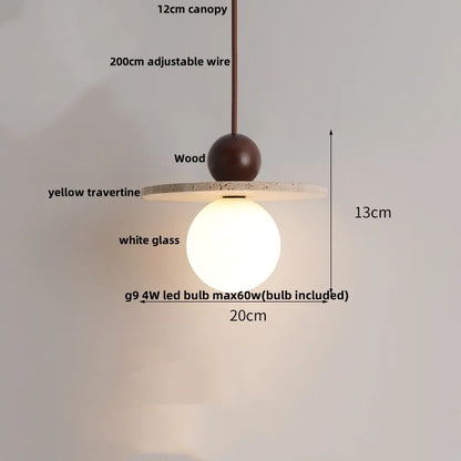 DecorBites™ LED Knob Switch Pendant Lamp Yellow Travertine Copper Wabi Sabi Hanging Lights
