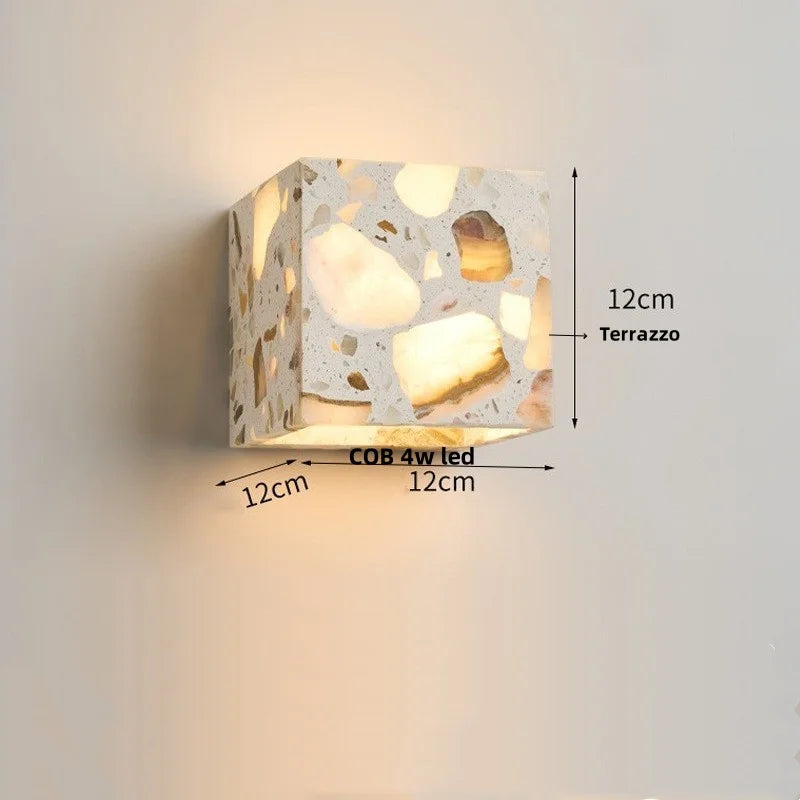 DecorBites™ LED Wall Light Fixture Bedroom Balcony Hallway Waterproof Square Terrazzo Bedside Lamp