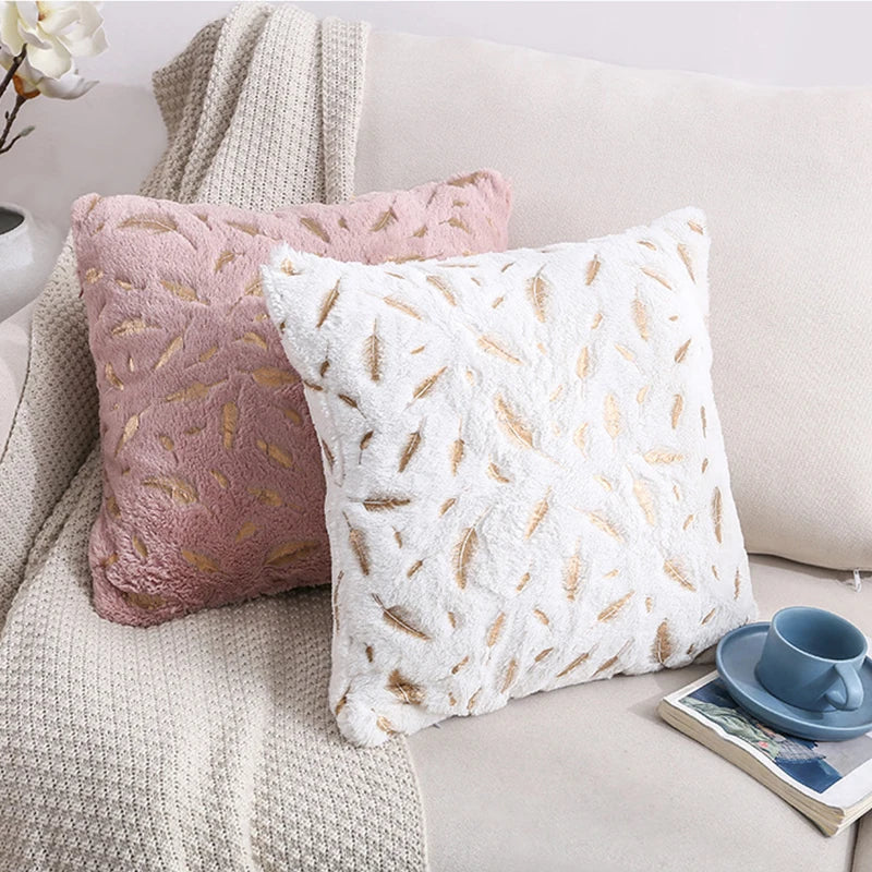 Gold Feather Velvet Pillow