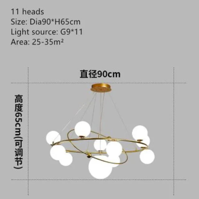 Gold 7-Lamp LED Ring Chandelier Warm Light
