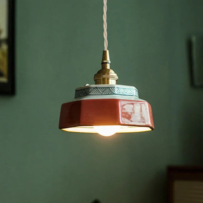 Japanese Retro Ceramic Pendant Light in Red or Blue