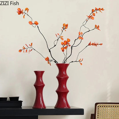 DecorBites™ Bamboo Ceramic Vase for Stylish Room Decor and Flower Arrangement