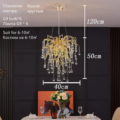 DecorBites™ Crystal Water Drop Chandelier – Luxury Ceiling Light for Hotels, Restaurants, Villas