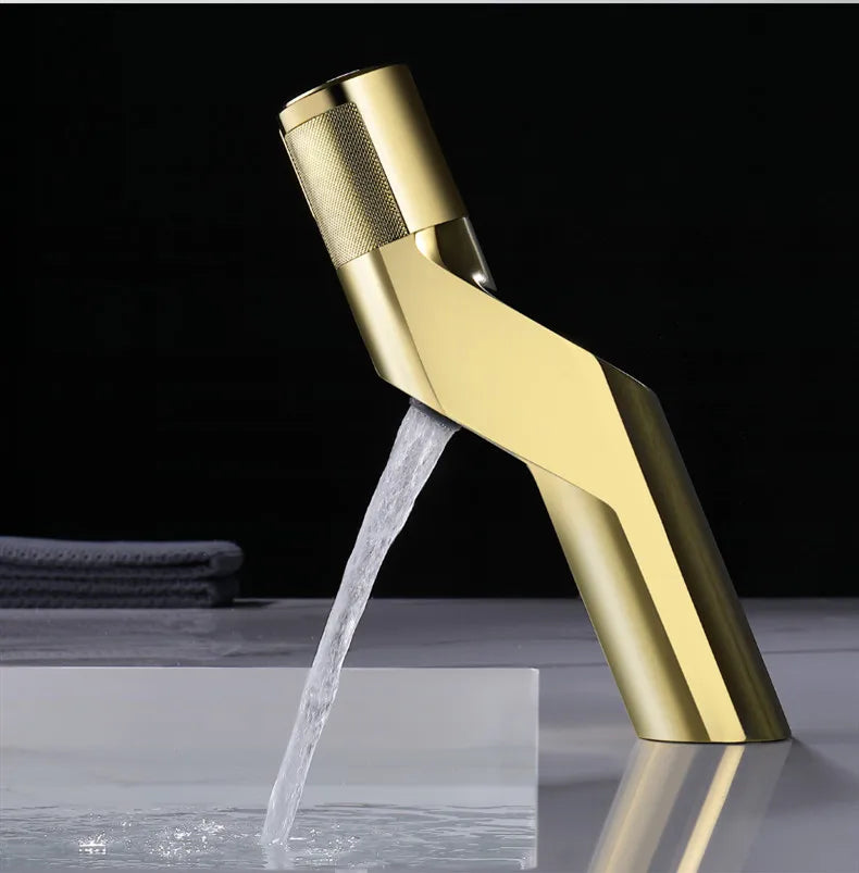 DecorBites™ Gold Basin Faucet: Single Handle Push-Button Mixer Tap for Bathroom, Brass Material