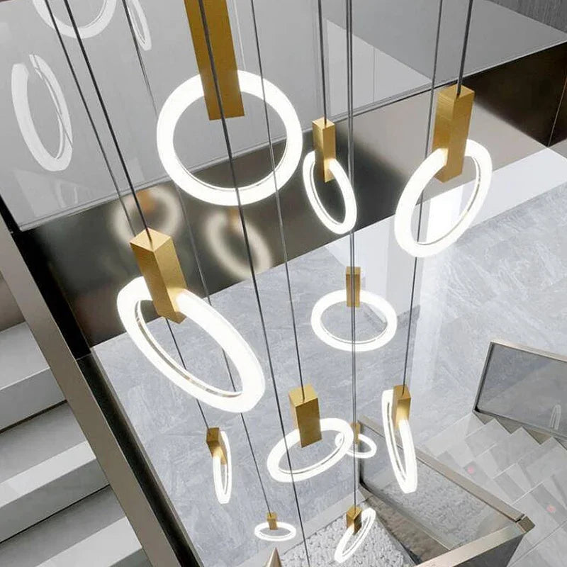 DecorBites™ LED Wood Stair Chandelier: Modern Nordic Living Room Ceiling Pendant Lights