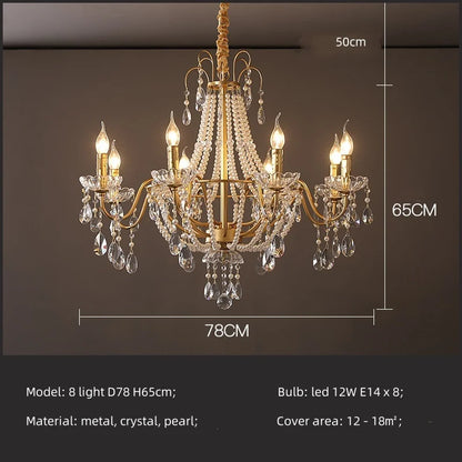 DecorBites™ Gold Crystal Pearl Chandelier LED Pendant Lights Luxe Living Room Decor