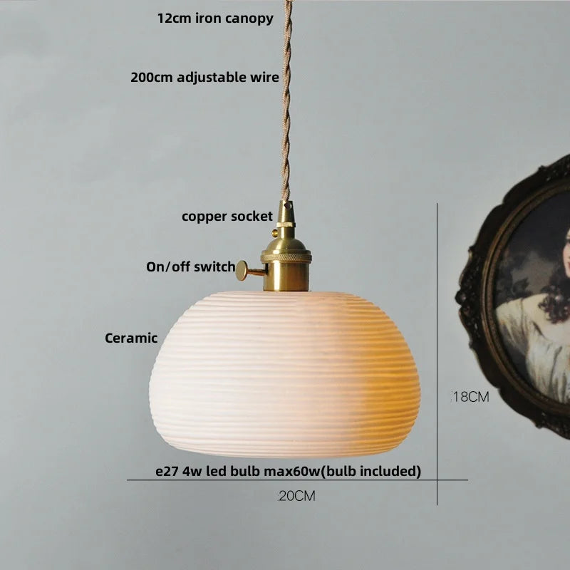 DecorBites™ Brown Wood LED Pendant Lamp Ceramic Nordic Hanging Light Fixtures