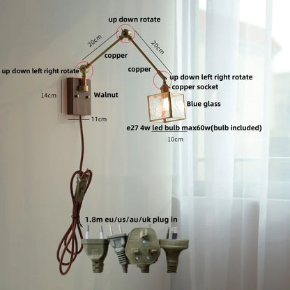 DecorBites™ LED Wall Lamp Rotatable Glass Walnut Swing Arms Hallway Stair Light