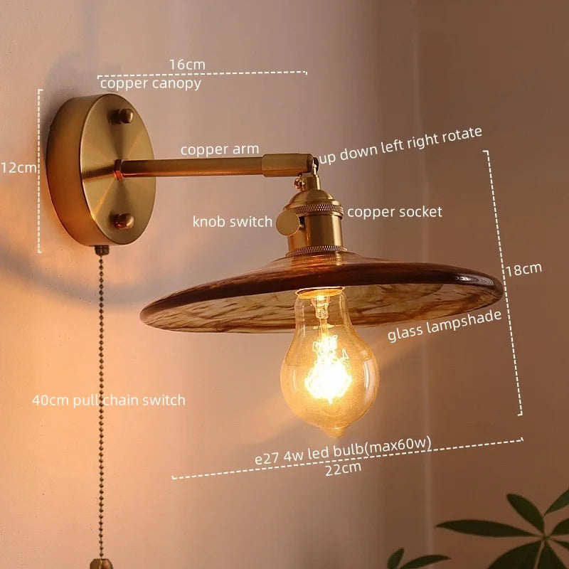 DecorBites™ Japanese Style LED Wall Lamps Living Room Coffee Balcony Stair Light Copper Glass
