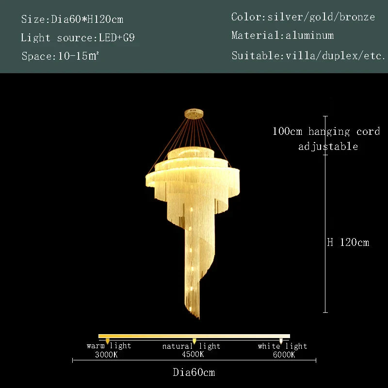 DecorBites™ Gold Tassel LED Chandelier for High Ceilings - Elegant Home Decor Lighting