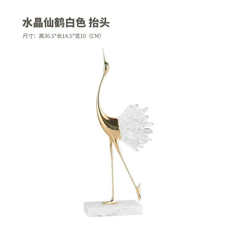 DecorBites™ Crane Golden Bird Agate Marble Crystal Home Decor Craft Statue