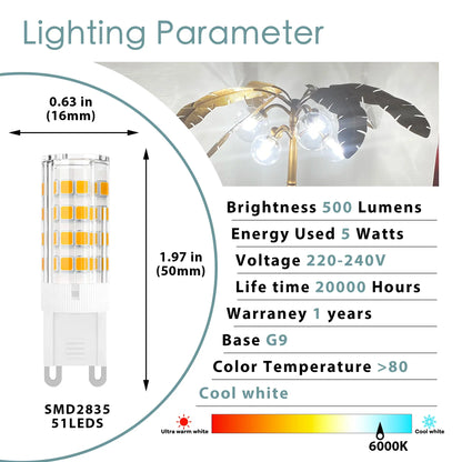 DecorBites™ G9 LED Corn Bulb 3W 5W 220V 3000K 6000K Silica Gel SMD2835 Chandelier Light