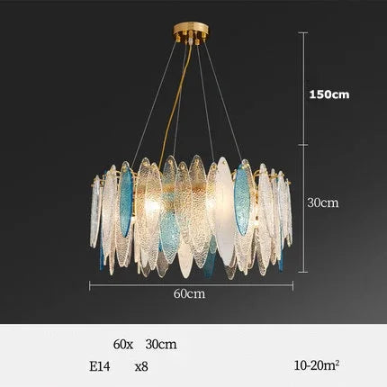 Gold Glass Pendant Chandelier 2-Tier 100cm