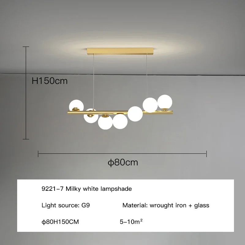 DecorBites™ Glass Ball G9 LED Long Chandelier for Dining Room Kitchen Office Lighting