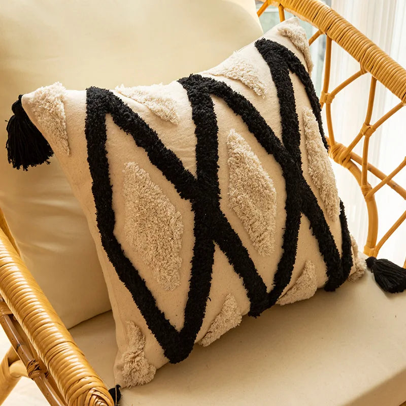 DecorBites™ Geometric Chenille Embroidered Pillow Covers Boho Moroccan Style Decor