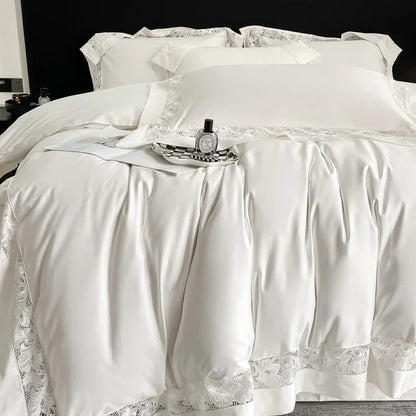 DecorBites™ Lace Embroidery 1200TC Egyptian Cotton 4Pcs Bedding Set with Wide Hollow Design