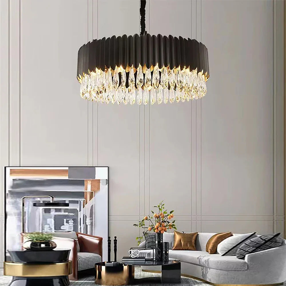 DecorBites™ Crystal 2024 Ceiling Chandeliers: Modern Dimmable LED Round Lamps Black