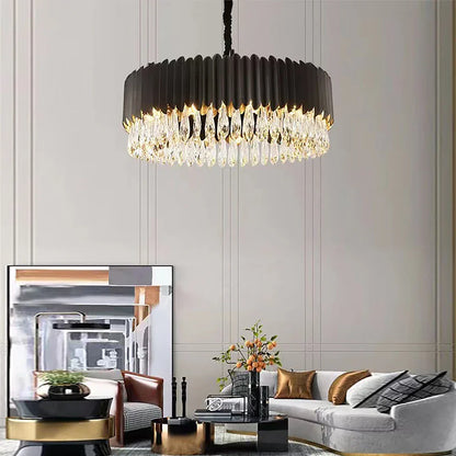 DecorBites™ Crystal 2024 Ceiling Chandeliers: Modern Dimmable LED Round Lamps Black