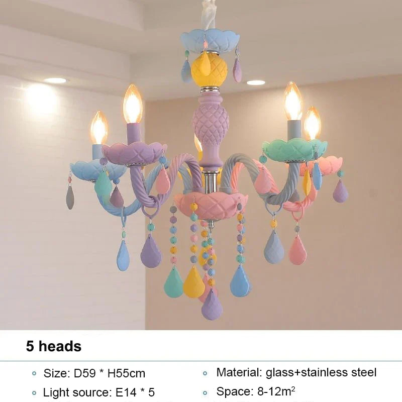 DecorBites™ Crystal Chandelier: Modern Macaron Color Luminaire for Children's Room