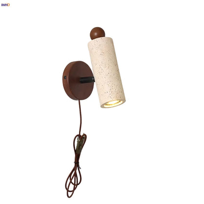 DecorBites™ LED Wall Sconce Yellow Travertine Stone Wood Nordic Modern Rotate Bedside Lamp
