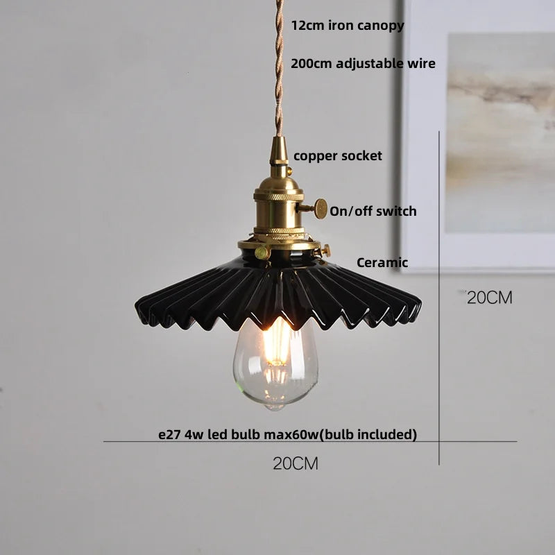 DecorBites™ Brown Wood LED Pendant Lamp Ceramic Nordic Hanging Light Fixtures
