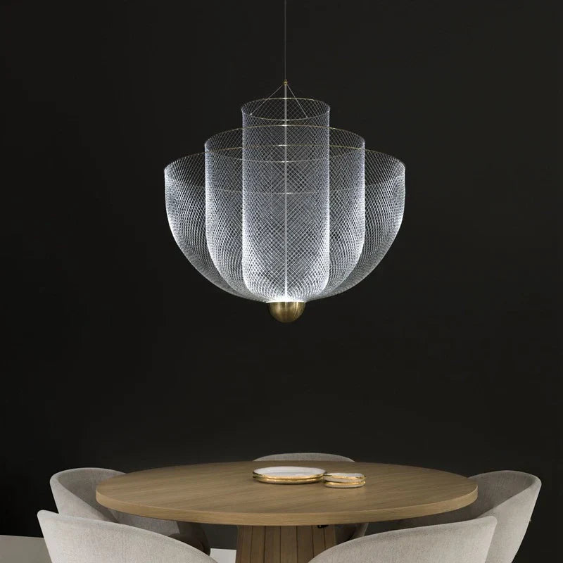 DecorBites™ Grid Meshmatics Dimmable LED Chandelier Pendant - Modern Metal Design