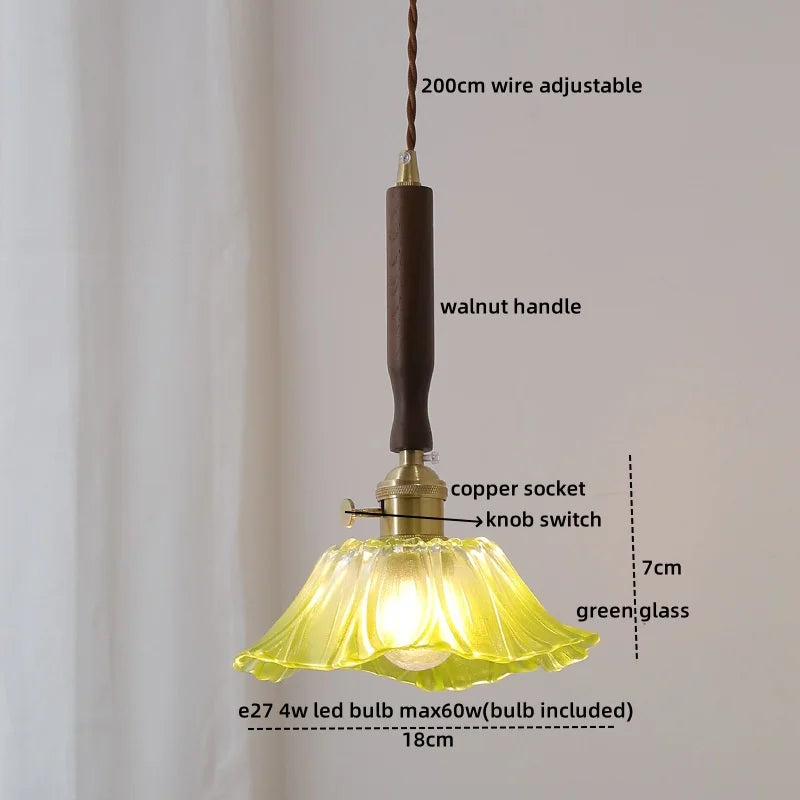 Green Glass Pendant Light Modern Copper Entryway