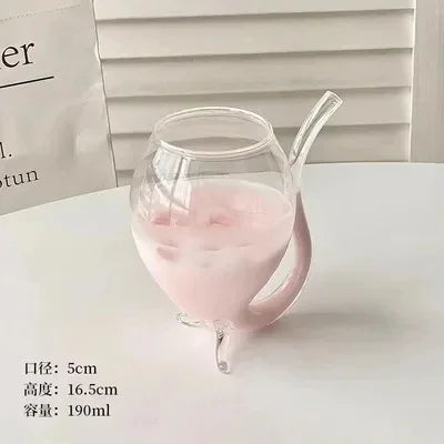 DecorBites™ Heart Love Glass Mug Set - Couple Cups, Bird & Cocktail Glass Tea Coffee Cup
