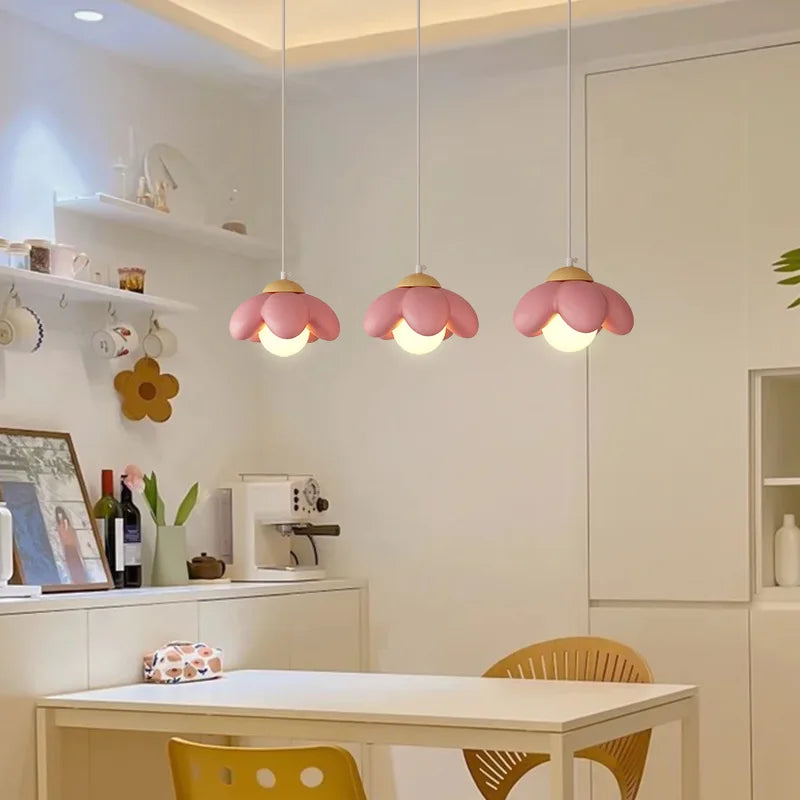 DecorBites™ Cream Flower Pendant Light: Modern Nordic Styling Chandelier for Bedroom & Living Room