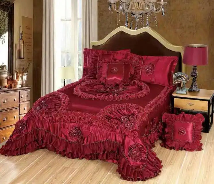 DecorBites™ Luxe Champagne Jacquard Lace Bedspread Set with Pillowcases