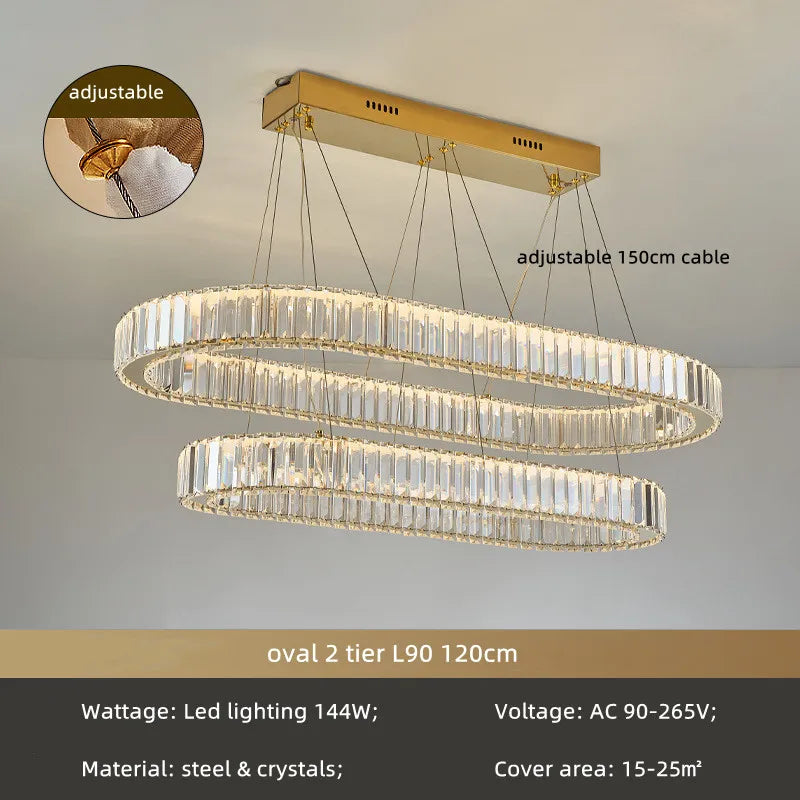 DecorBites™ Crystal Circle LED Chandelier: Nordic Modern Stairs Pendant Lighting with Dimmable LED for Living Room